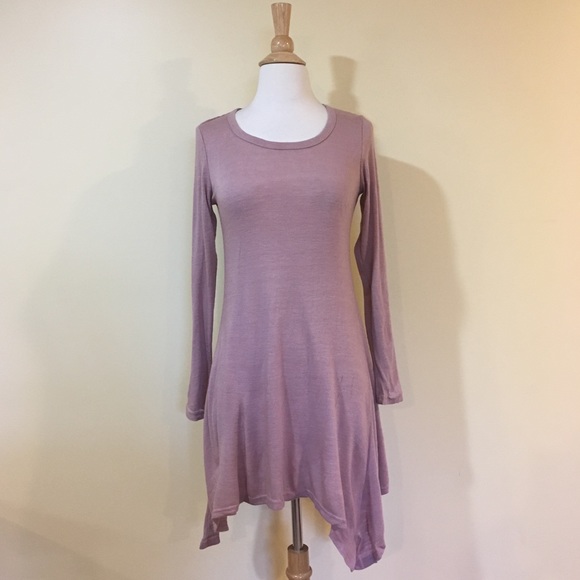 Dresses & Skirts - Sharkbite Hem Long Sleeve Tunic Dress Dusty Mauve